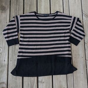 SzL Cable & Gauge Stripe 3/4 Sleeve Sweater